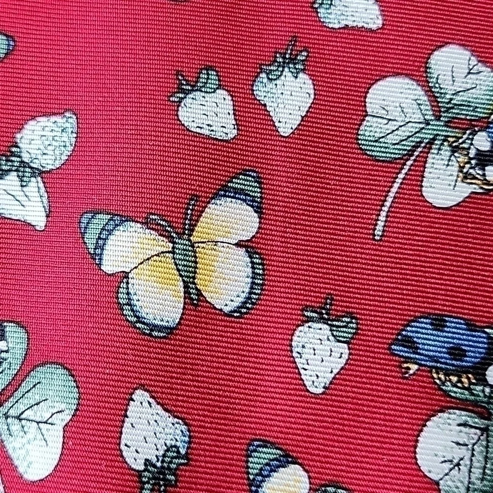 Leidenfalter 100% Silk Repp Berry Lady Bug Clover Blue Red Unisex Necktie Vintag